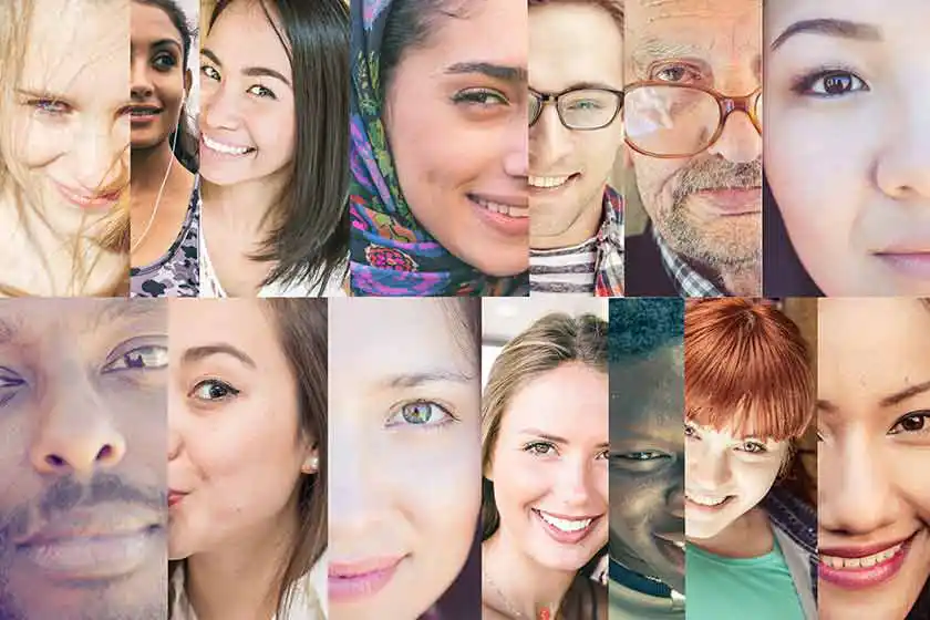 Gesichter von Menschen verschiedener Nationalitäten